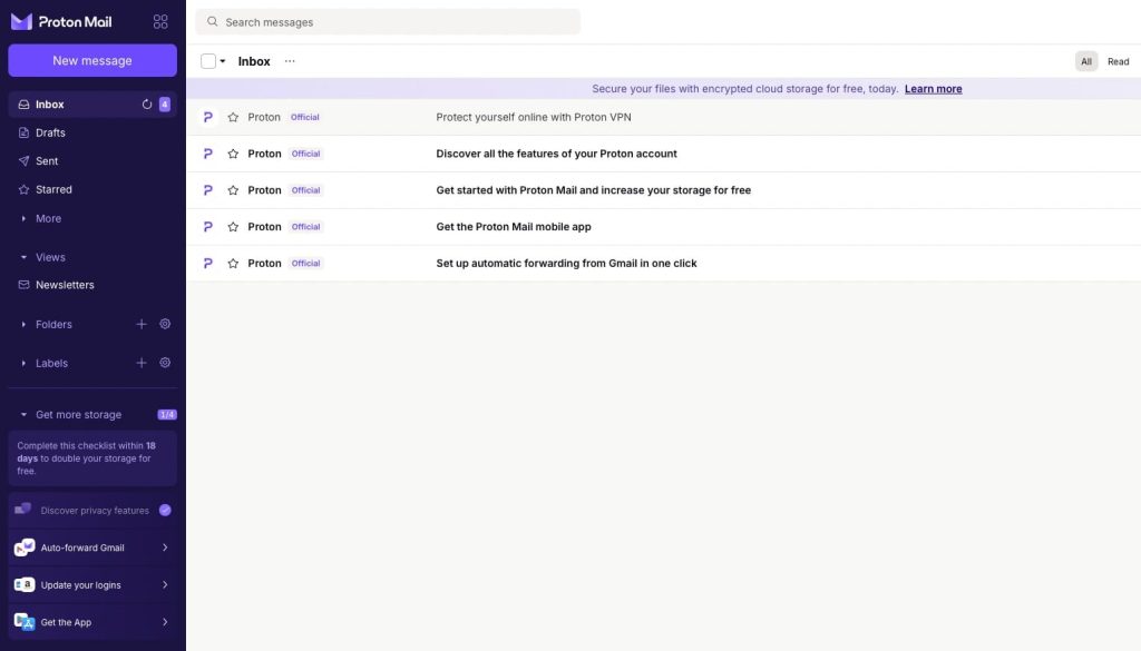 Proton Mail Simple Interface