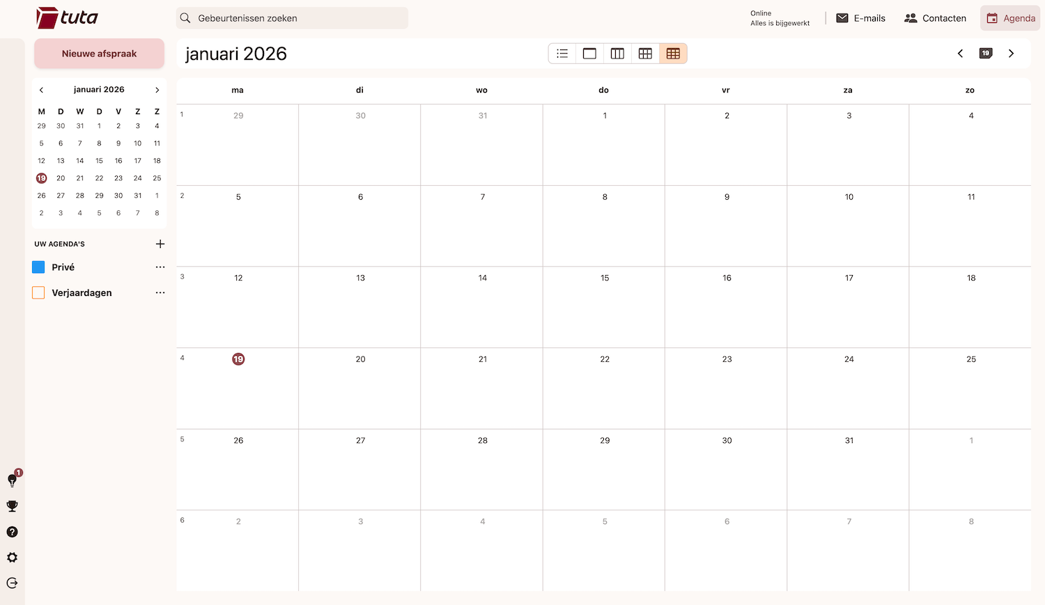 Tuta kalenderöversikt