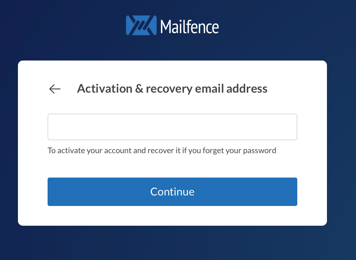 Mailfence ber om återställningsmail