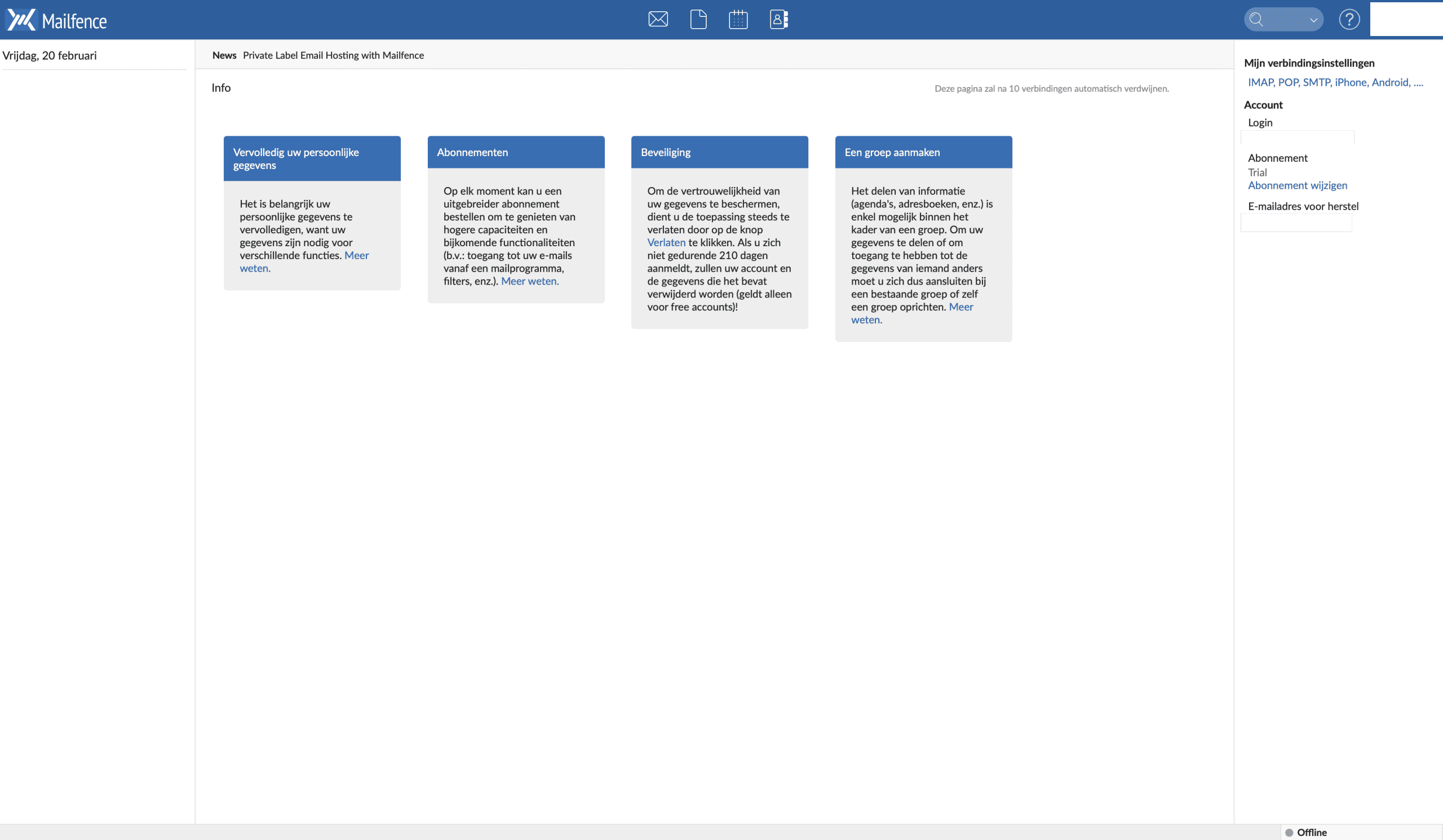 Mailfence dashboard